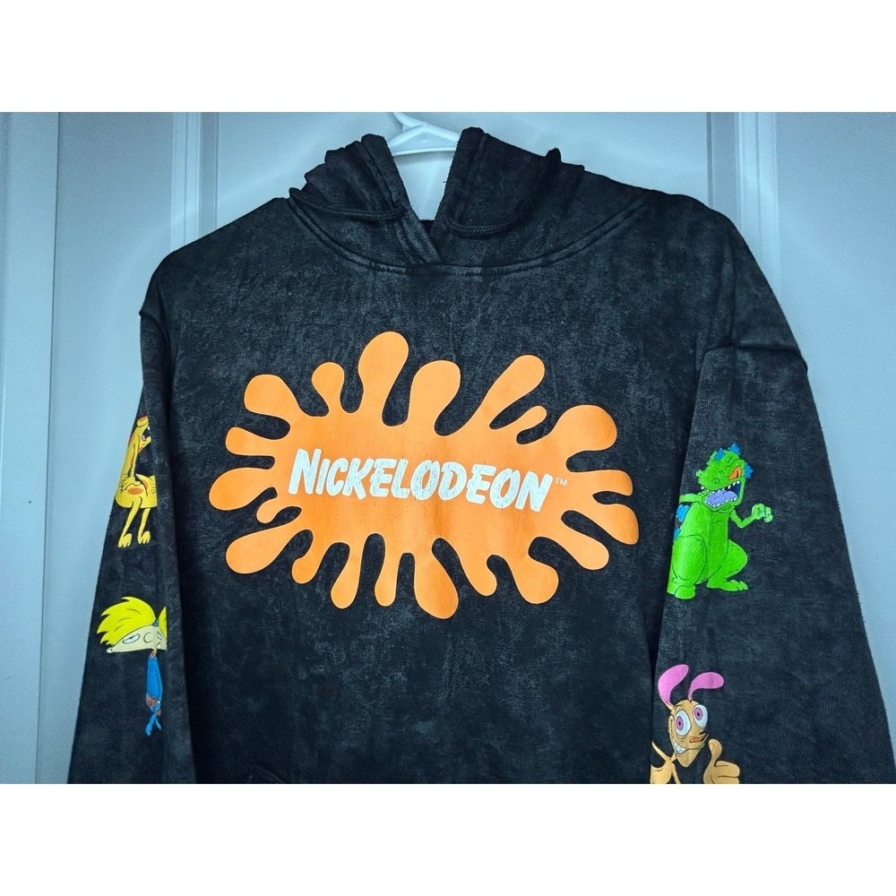 Nickelodeon Cartoon Characters Graphic Acid Washed Hoodie Sz Mens Large